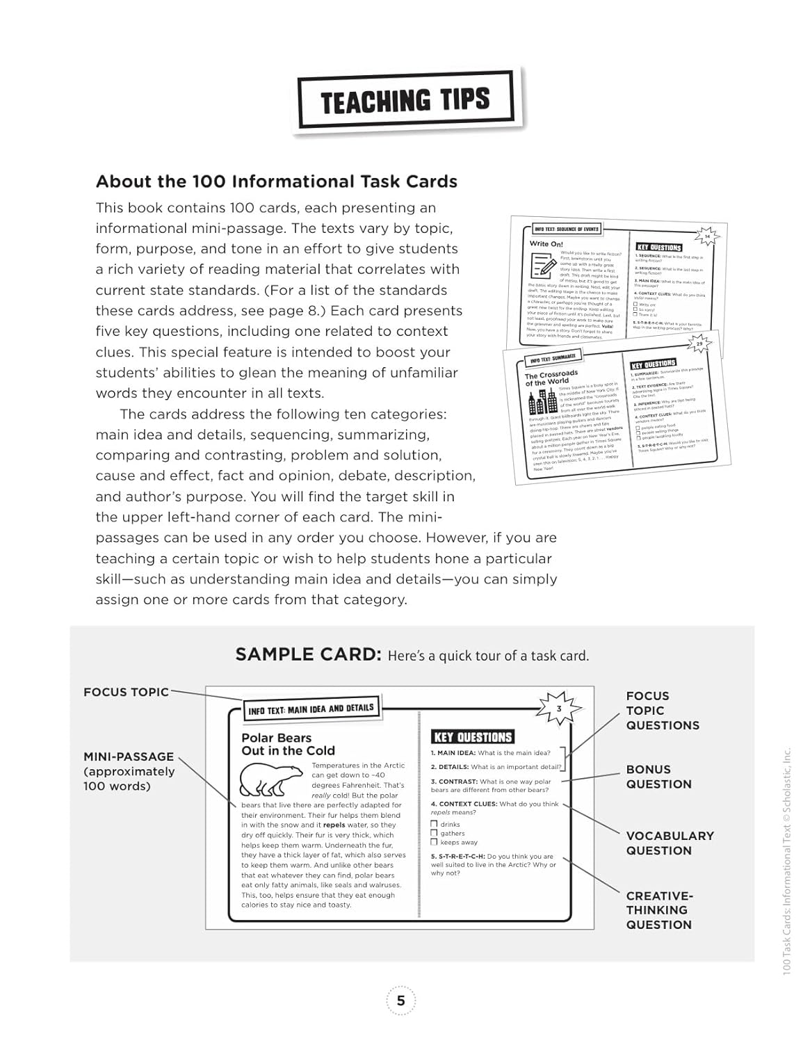 100 Task Cards: Informational Text: Reproducible Mini-Passages with Key Questions to Boost Reading Comprehension Skills-3