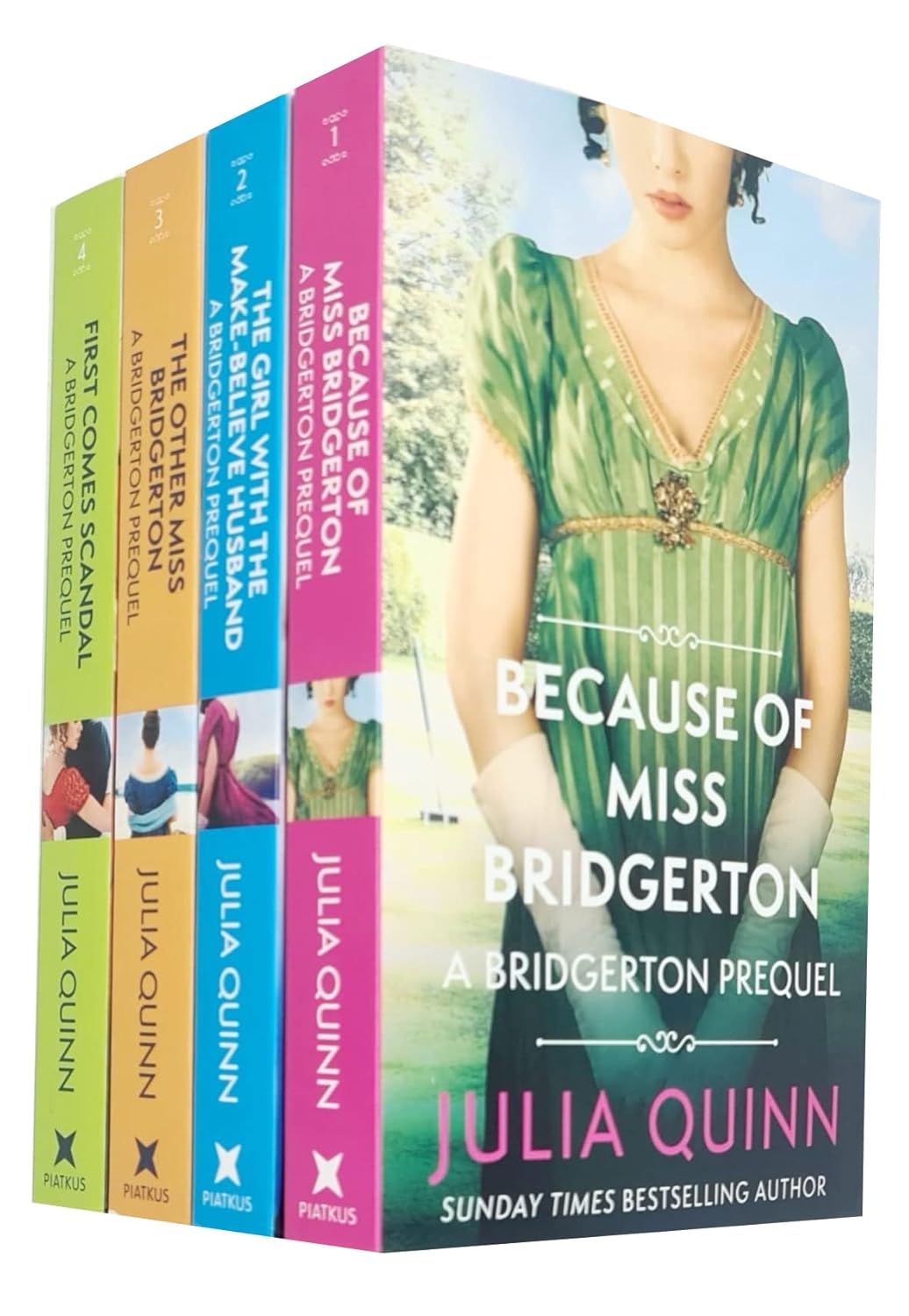 The Rokesbys Bridgerton Prequels Series Books 1 - 4 Collection Set by Julia Quinn (Because of Miss Bridgerton, The Girl with the Make-Believe Husband, The Other Miss Bridgerton & First Comes Scandal)-0