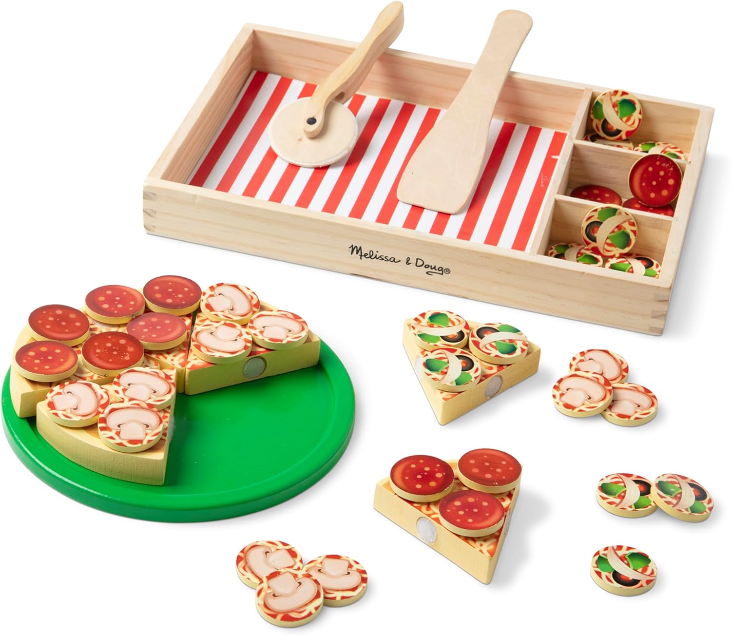 Melissa & Doug Wooden Pizza | Wooden Toys | Pretend Play | Play Food for Kids | 3+ | Gift for Boy or Girl-0