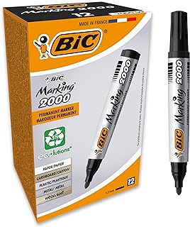 BIC Marking 2000 ECOlutions, Multi-Surface Black Permanent Markers, Ideal for School, Bullet Tip and Quick Drying Ink, Pack of 12