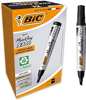 BIC Marking 2300 ECOlutions, Multi-Surface Black Permanent Markers, Ideal for School, Low-Odour Ink, Pack of 12