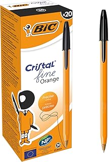 Bic Orange Fine, Ballpoint Pens, Writing Pens with Long-Lasting Ink, Fine Point (0.8 mm), Black Ink, Box of 20