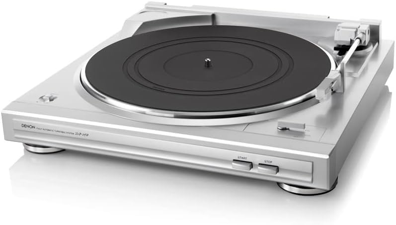 Denon DP29FE2 Record Player for Vinyl Records, Vinyl Turntable, MP3 and WAV, 33/45 RPM, Built-in Phono Equalizer, Including Removable Dust Cover and MM Cartridge, MC Compatible, Silver-1