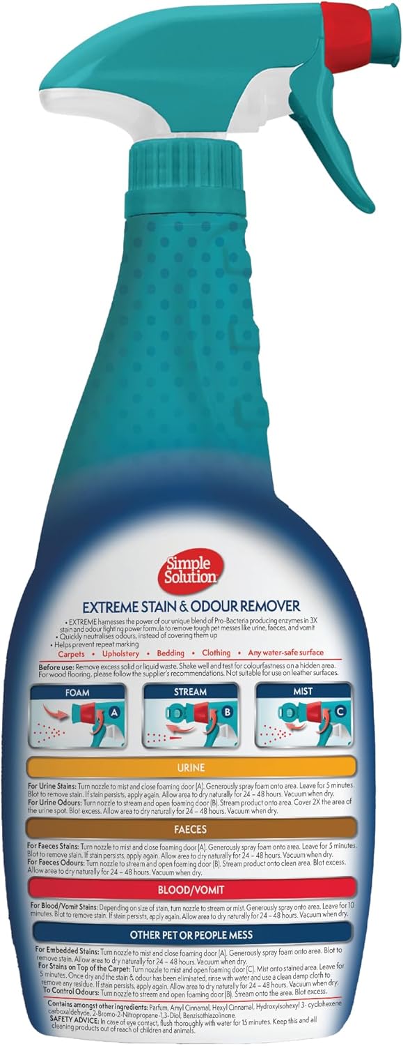 Simple Solution Extreme Pet Stain and Odour Remover, Enzymatic Cleaner with 3X Pro-Bacteria Cleaning Power - 945ml-2