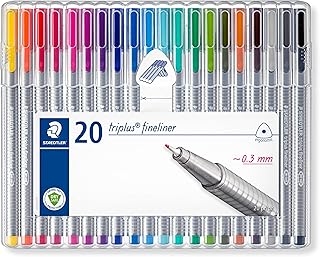 STAEDTLER 334 SB20 Triplus Fineliner Superfine Pen, 0.3mm Line Width - Assorted Colours (Desktop Box of 20)