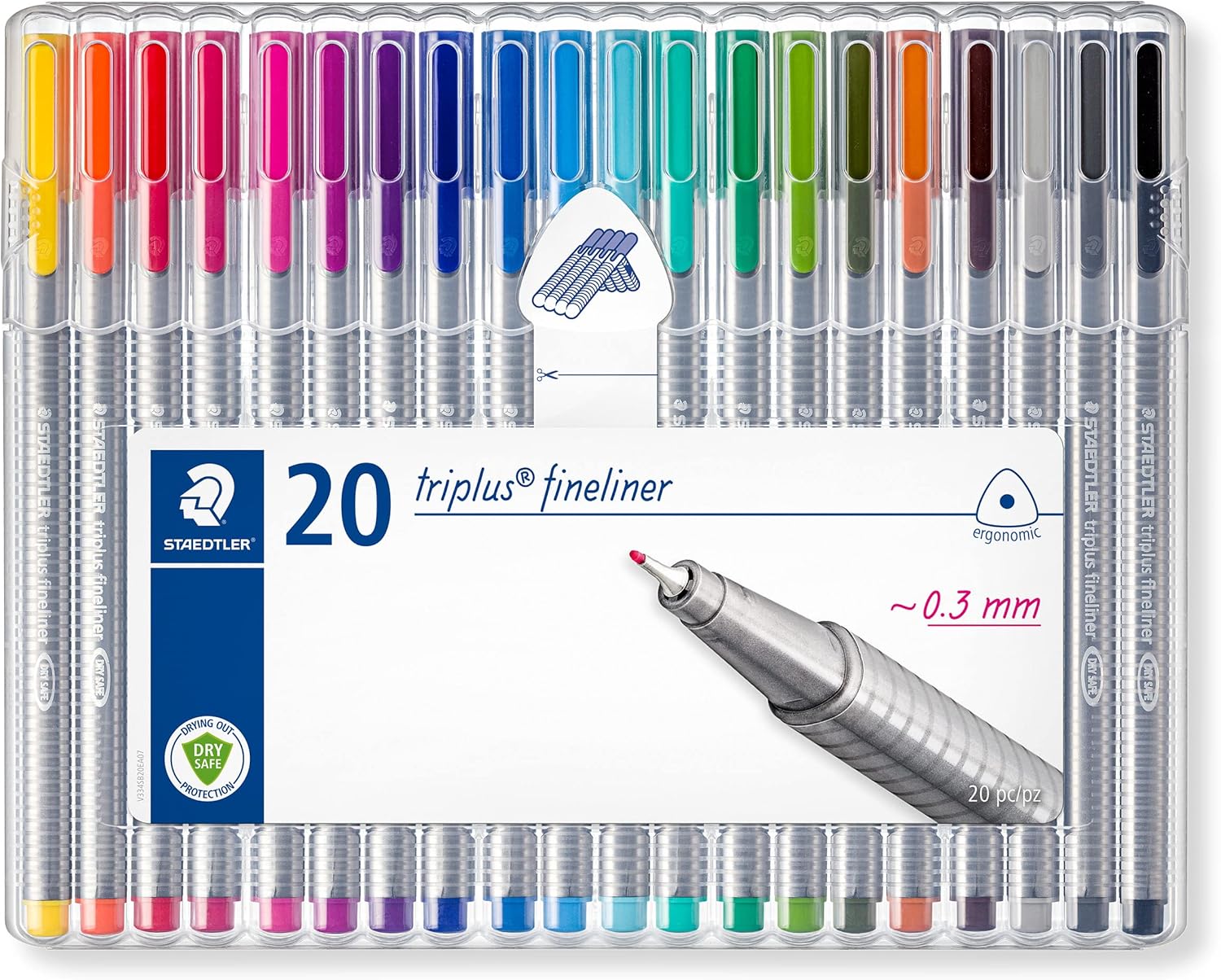 STAEDTLER 334 SB20 Triplus Fineliner Superfine Pen, 0.3mm Line Width - Assorted Colours (Desktop Box of 20)-0