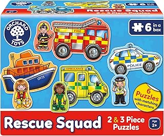 Orchard Toys Rescue Squad Jigsaw Puzzle, A Collection of 6 puzzles featuring 2 and 3 pieces Perfect for Little Hands, Perfect for Ages 2+