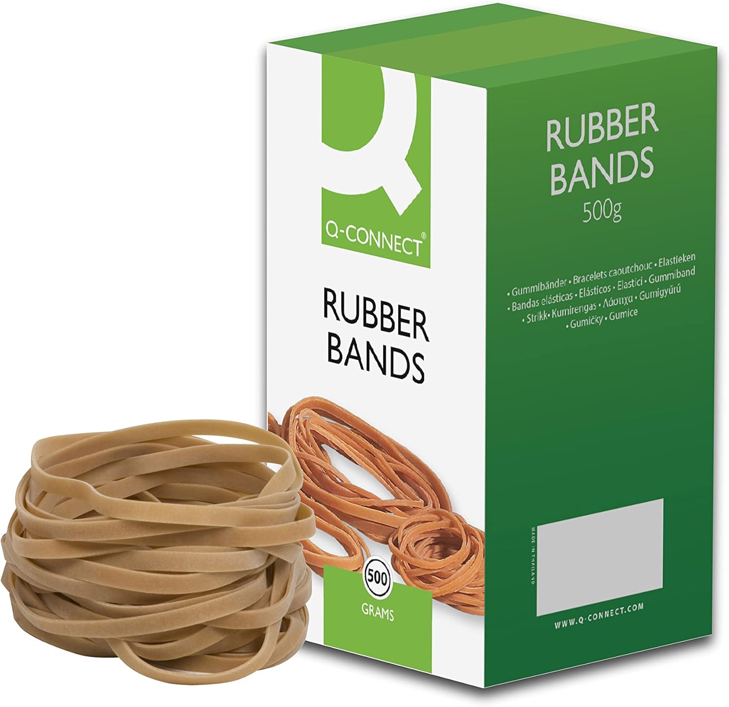 Q-Connect Rubber Bands No.69 150 x 6mm 500g KF10554,yellow|grey|brown|white-0