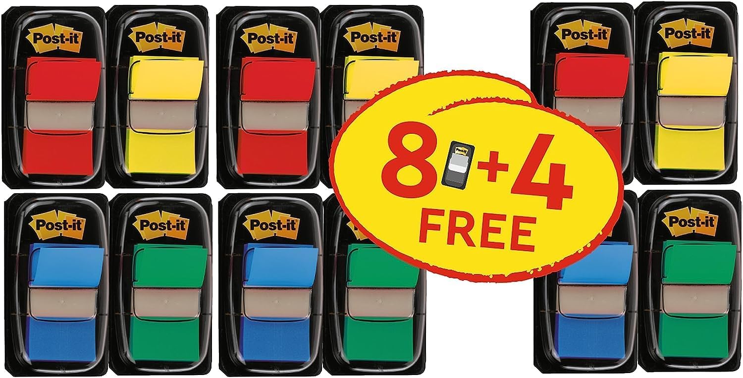 Post-it Index Medium, Assorted Colours, 6 Dual Packs of 50 Sheets + 2 Dual Packs FREE-0