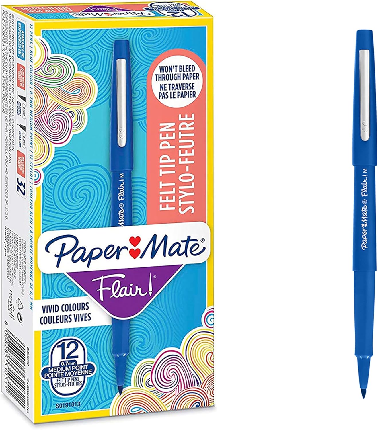 Paper Mate Flair Felt Tip Pens | Medium Point (0.7 mm) Writing Pens | Blue Pens | for Writing, Drawing & Sketching | 12 Count-0