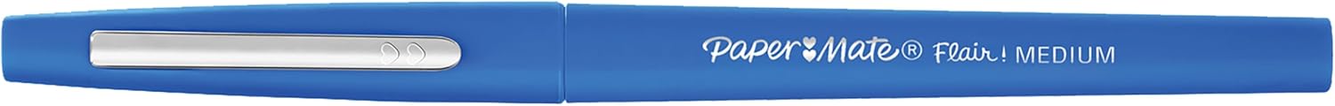 Paper Mate Flair Felt Tip Pens | Medium Point (0.7 mm) Writing Pens | Blue Pens | for Writing, Drawing & Sketching | 12 Count-1