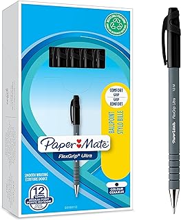 Paper Mate Flexgrip Ultra Ballpoint Pens | Medium Point (1.0mm) | Handwriting Pens & Stationery Supplies | Black Pen Set | 12 Count