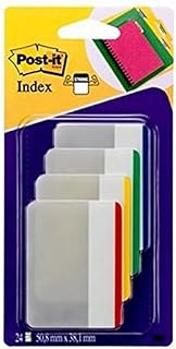 Post-it Index Strong Filing Tabs, Large, Assorted Colours - 50.8 mm x 38.1 mm (Pack of 24)