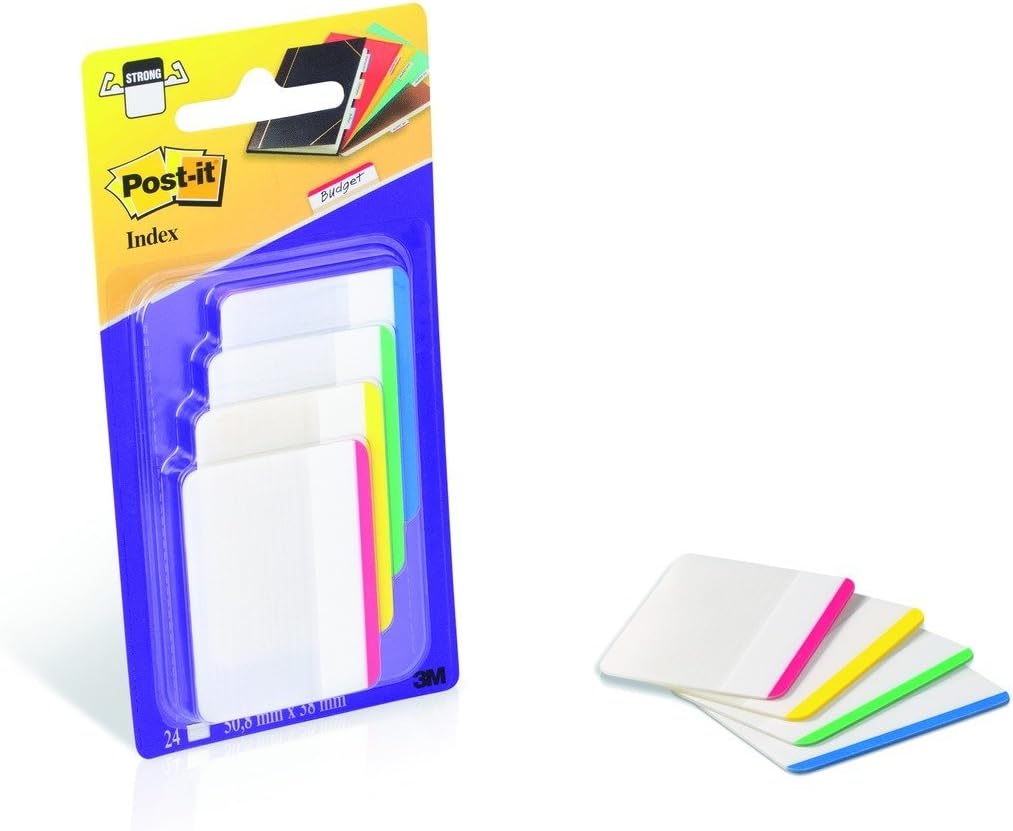 Post-it Index Strong Filing Tabs, Large, Assorted Colours - 50.8 mm x 38.1 mm (Pack of 24)-1