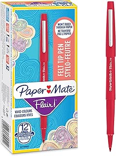 Paper Mate Flair Felt Tip Pens | Medium Point (0.7 mm) Marker Pens | Red Pens | for Writing, Marking, Drawing & Sketching | 12 Count