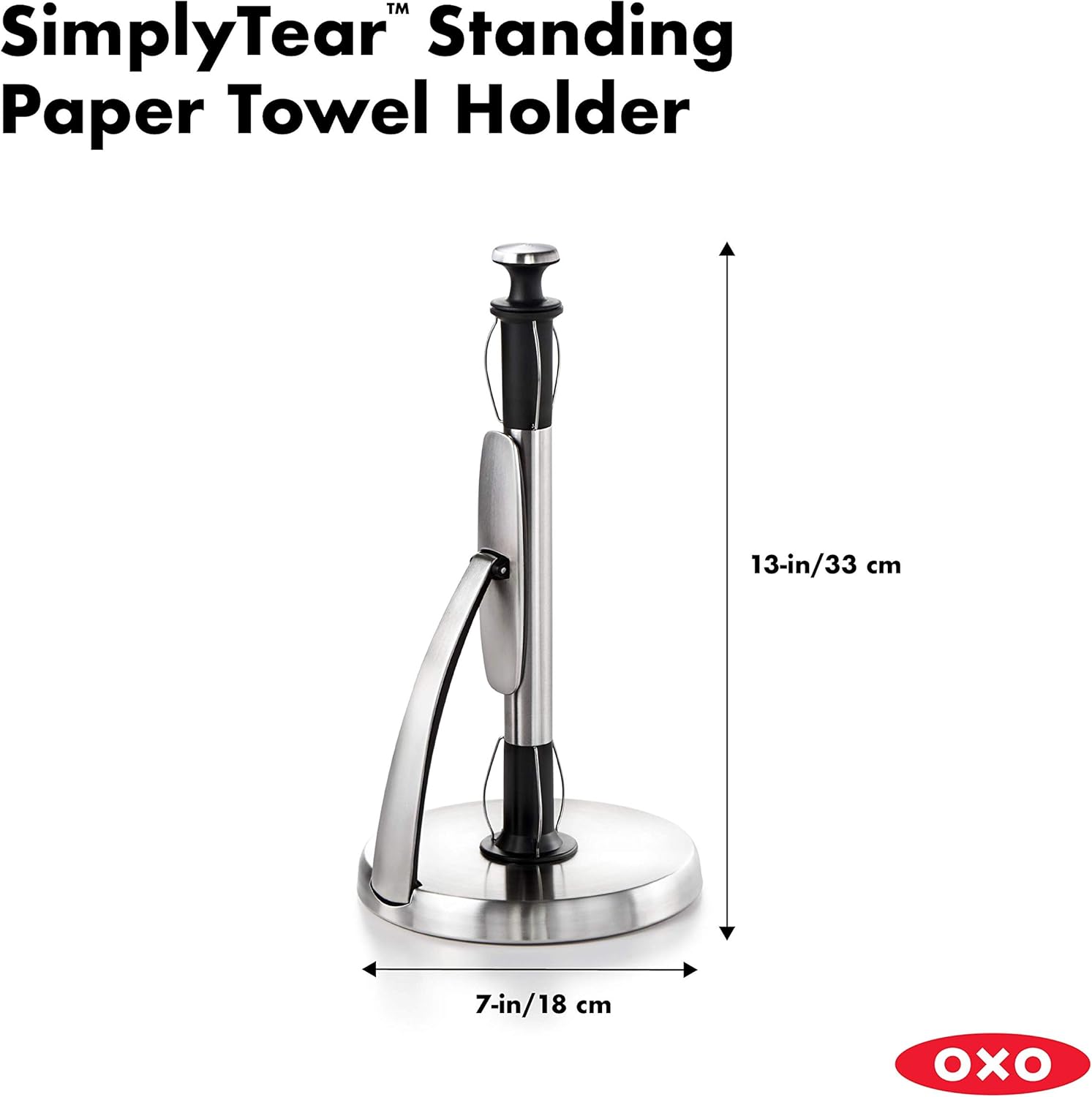 OXO Good Grips SimplyTear Standing Paper Towel Holder, Brushed Stainless Steel-1