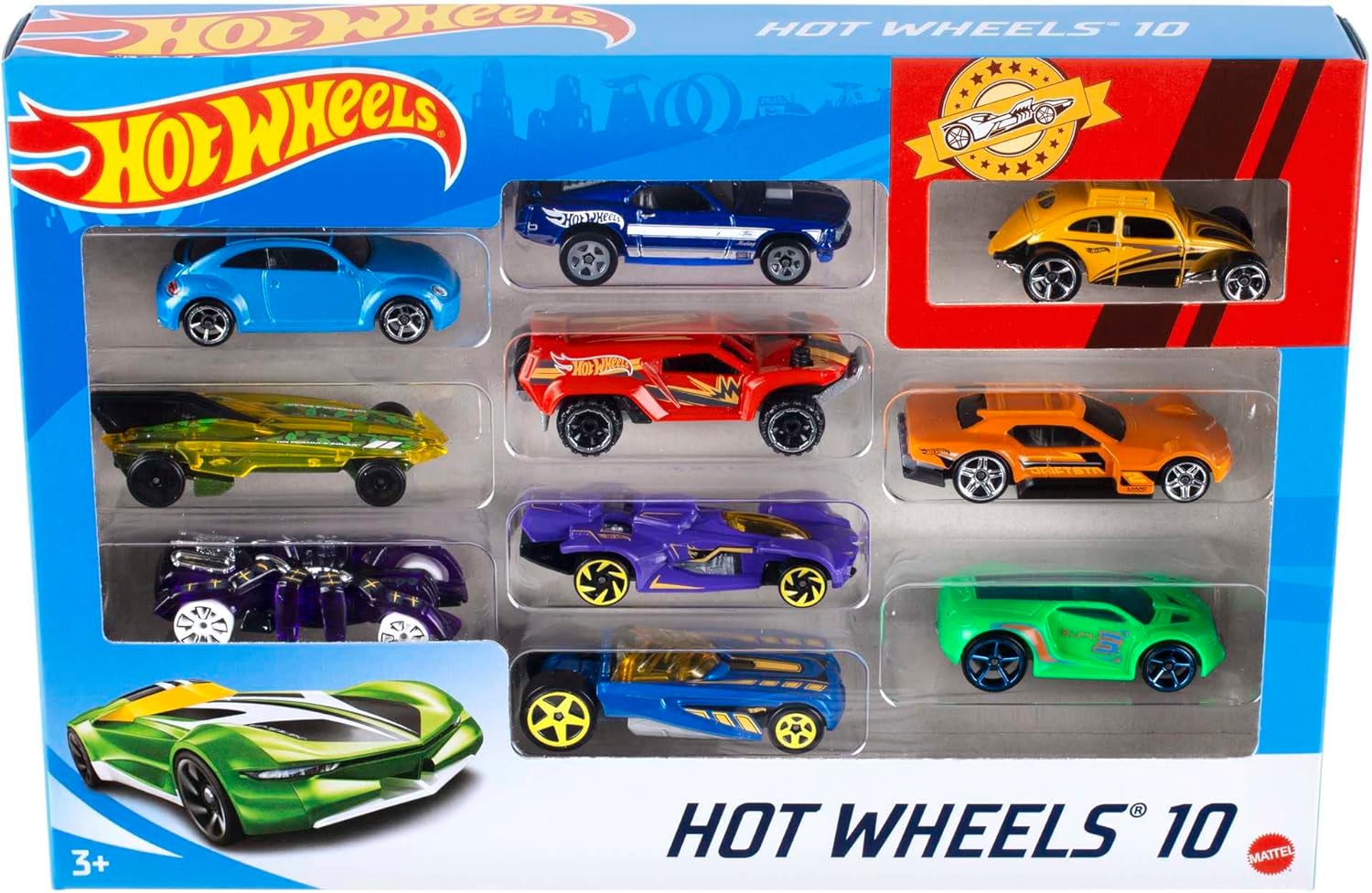 Hot Wheels Toy Cars & Trucks in 1:64 Scale, Set of 10, Multipack of Die-Cast Race or Police Cars, Hot Rods, Firetrucks or Vans (Styles May Vary), 54886-0