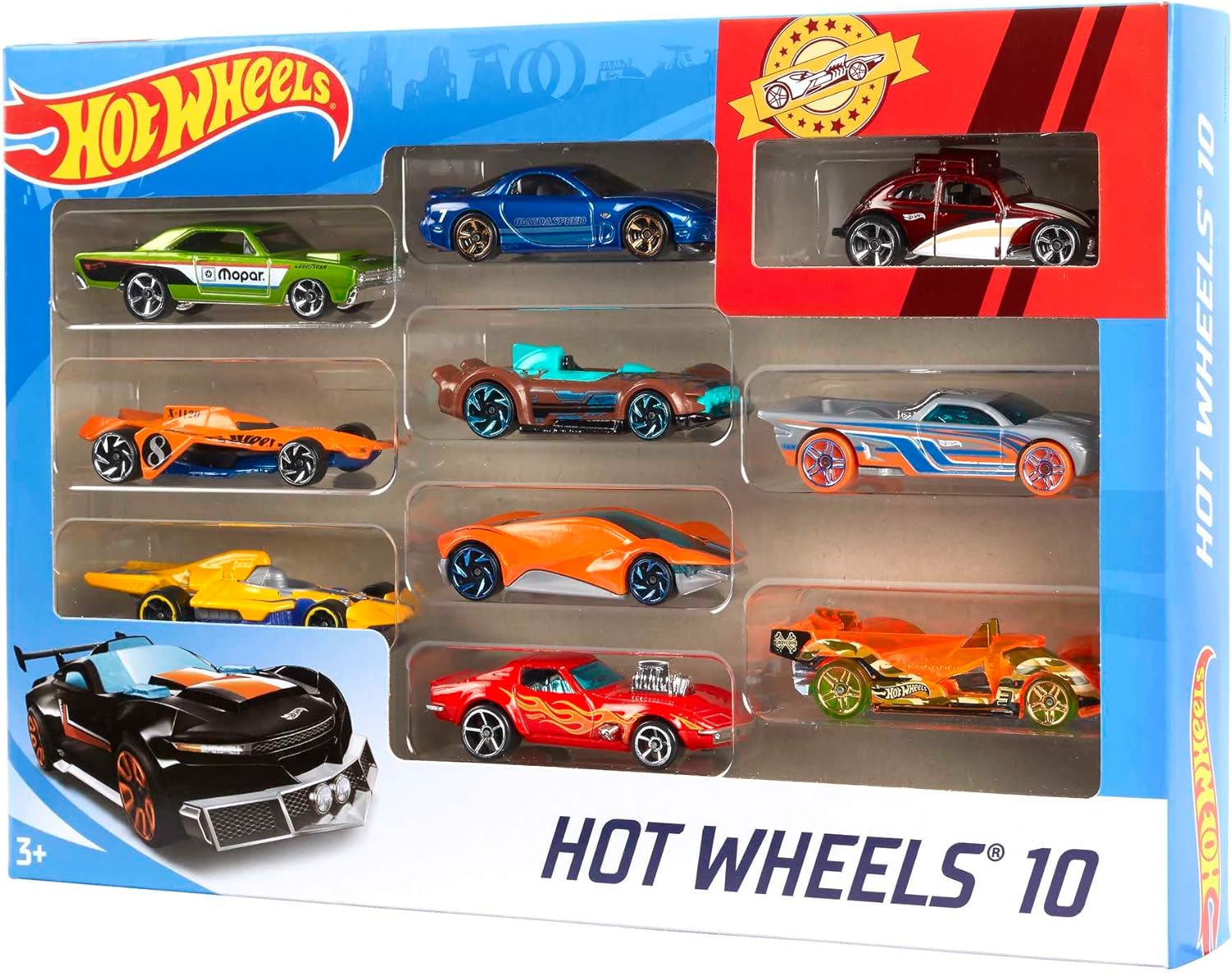 Hot Wheels Toy Cars & Trucks in 1:64 Scale, Set of 10, Multipack of Die-Cast Race or Police Cars, Hot Rods, Firetrucks or Vans (Styles May Vary), 54886-4