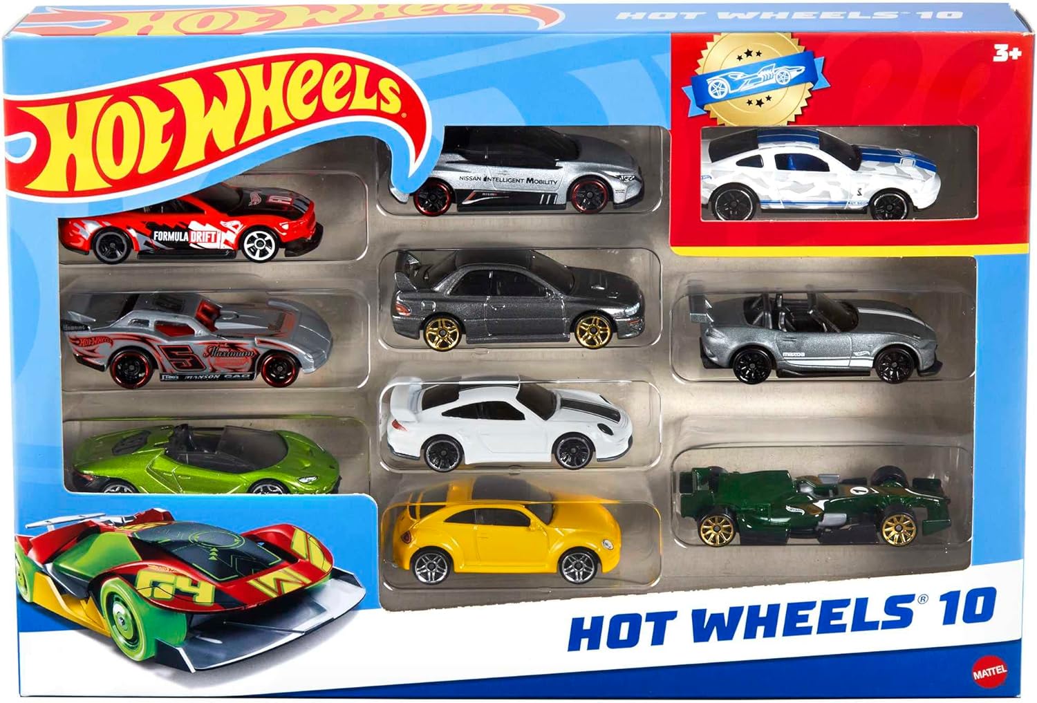 Hot Wheels Toy Cars & Trucks in 1:64 Scale, Set of 10, Multipack of Die-Cast Race or Police Cars, Hot Rods, Firetrucks or Vans (Styles May Vary), 54886-5