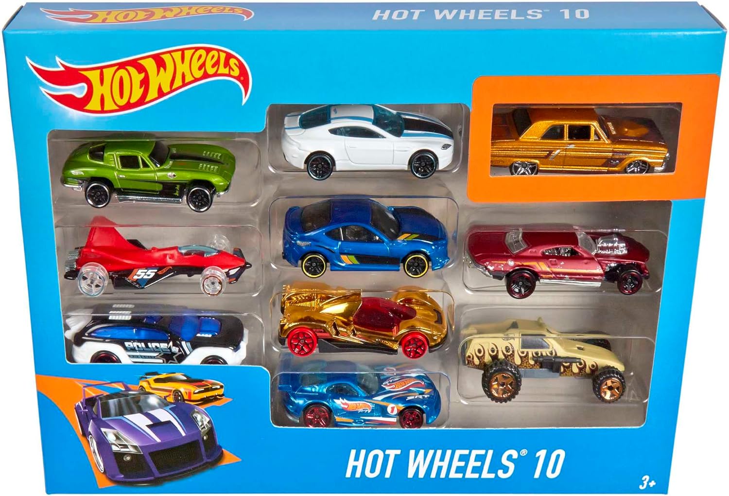 Hot Wheels Toy Cars & Trucks in 1:64 Scale, Set of 10, Multipack of Die-Cast Race or Police Cars, Hot Rods, Firetrucks or Vans (Styles May Vary), 54886-7