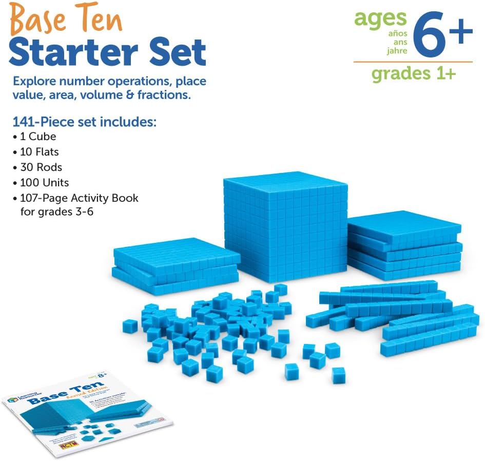 Learning Resources Grooved Plastic Base Ten Starter Set, Blue, Medium-5