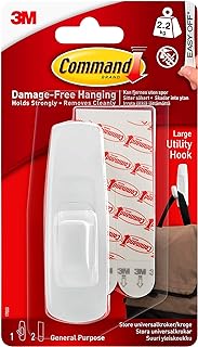 Command Large Utility Hook, Pack of 1 Hook and 2 Adhesive Strips, White - Damage Free Hanging - Holds up to 2.2kg