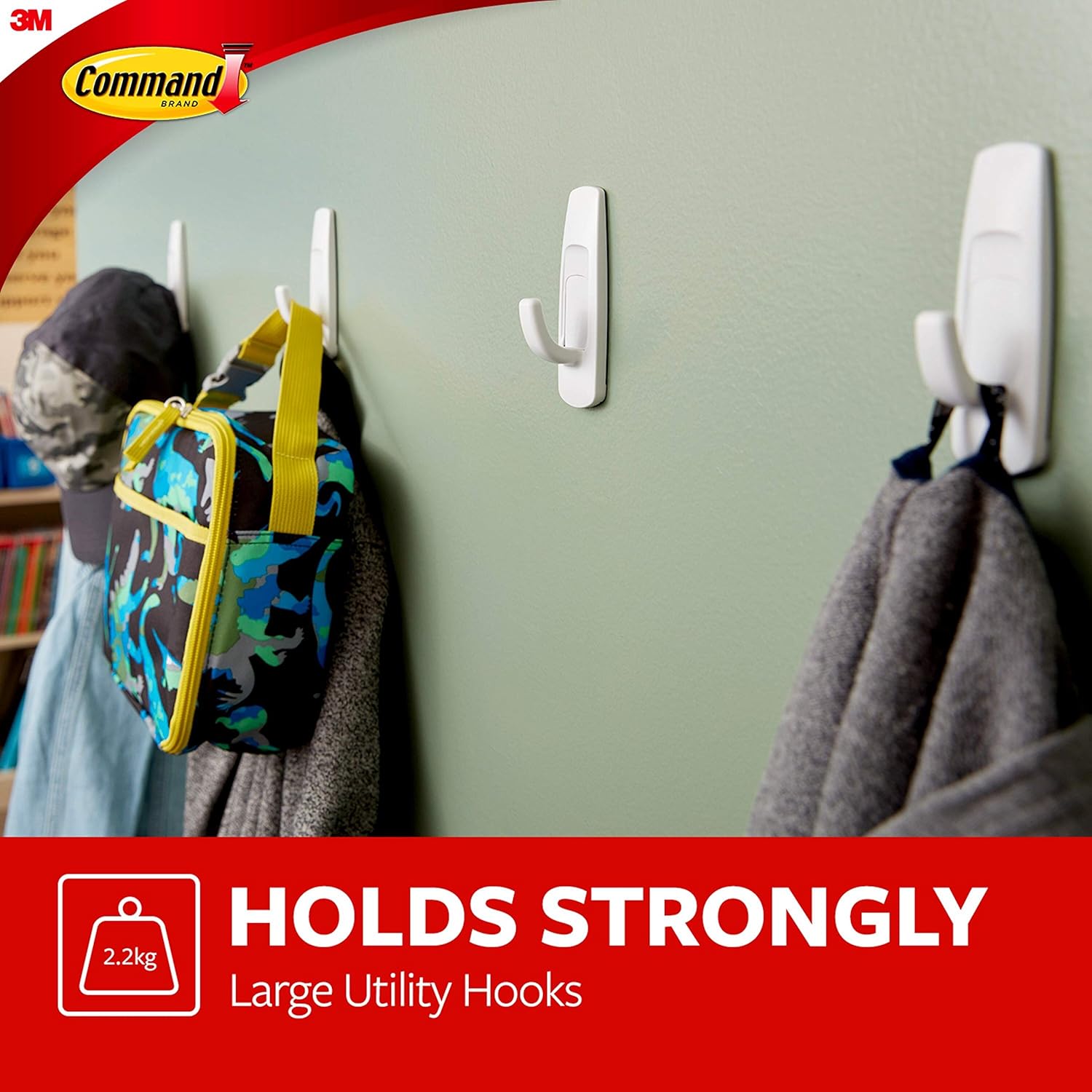 Command Large Utility Hook, Pack of 1 Hook and 2 Adhesive Strips, White - Damage Free Hanging - Holds up to 2.2kg-4