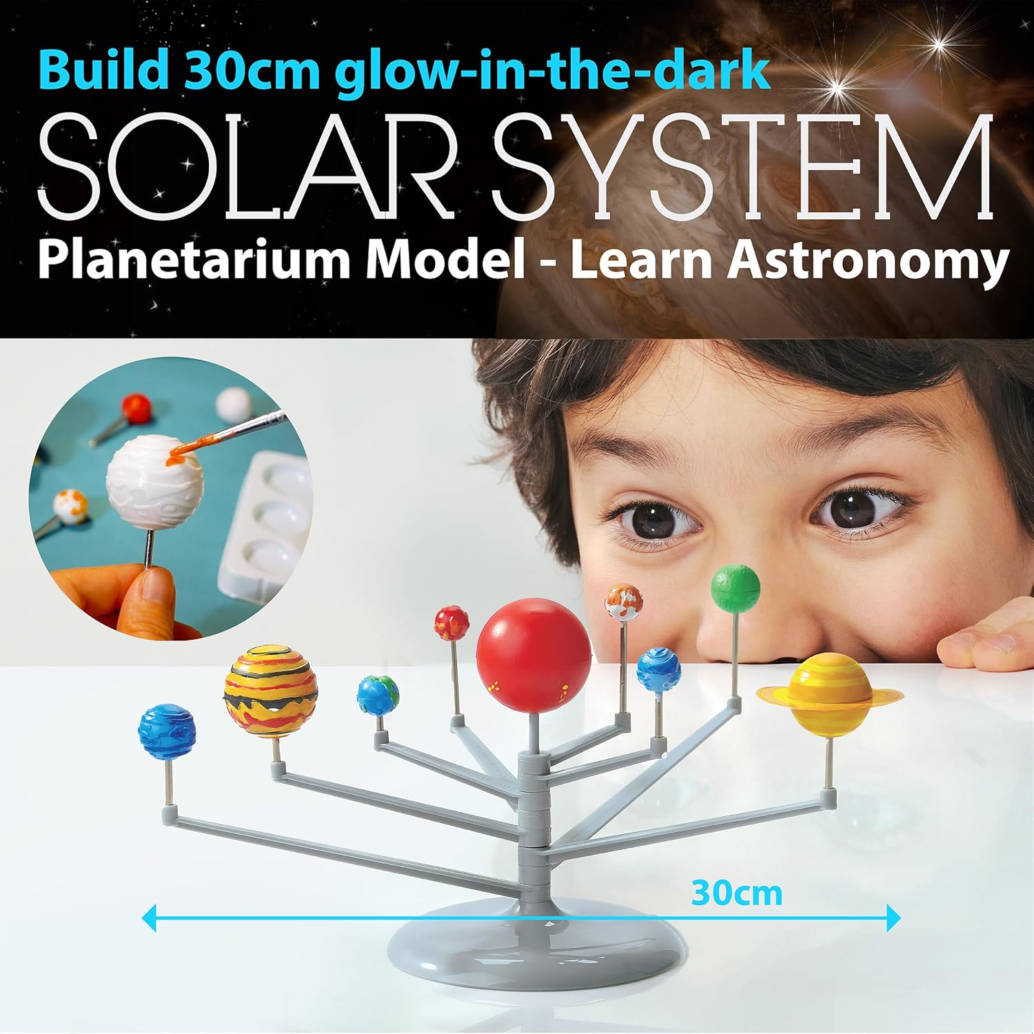 4M Kidz Labs Solar System Planetarium Model, Build you own 30cm Glow in the Dark Model, Arts and Crafts, Science Kit for Boys and Girls 8+-2