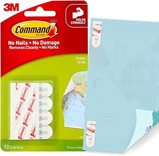 Command Poster Mounting Adhesive Strips, White - 12 Adhesive Strips - Ideal for Hanging Posters, Schedules, Calendars or Pictures without Frames - Damage Free Hanging