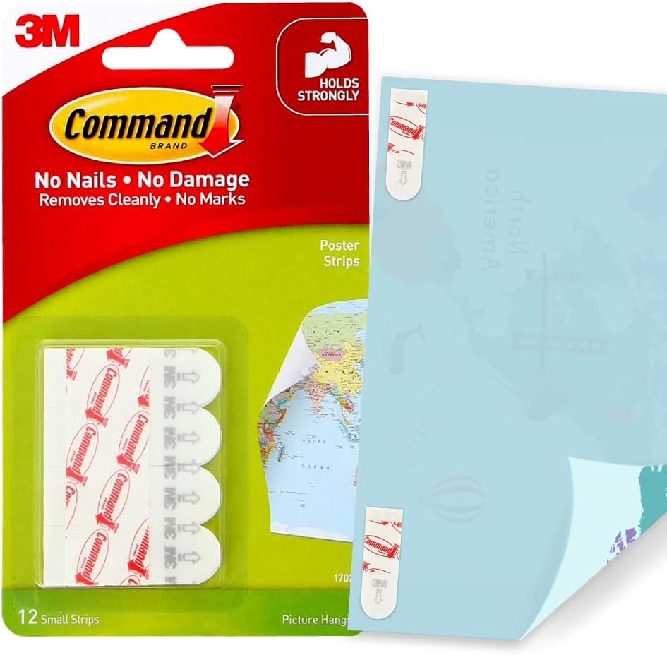 Command Poster Mounting Adhesive Strips, White - 12 Adhesive Strips - Ideal for Hanging Posters, Schedules, Calendars or Pictures without Frames - Damage Free Hanging-0