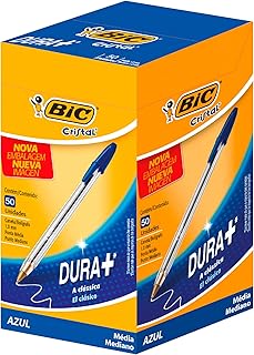 BIC Cristal Original Ballpoint Pens, Medium Point (1.0 mm) Every-Day Writing Pens with Clear Barrel, Blue, Box of 50