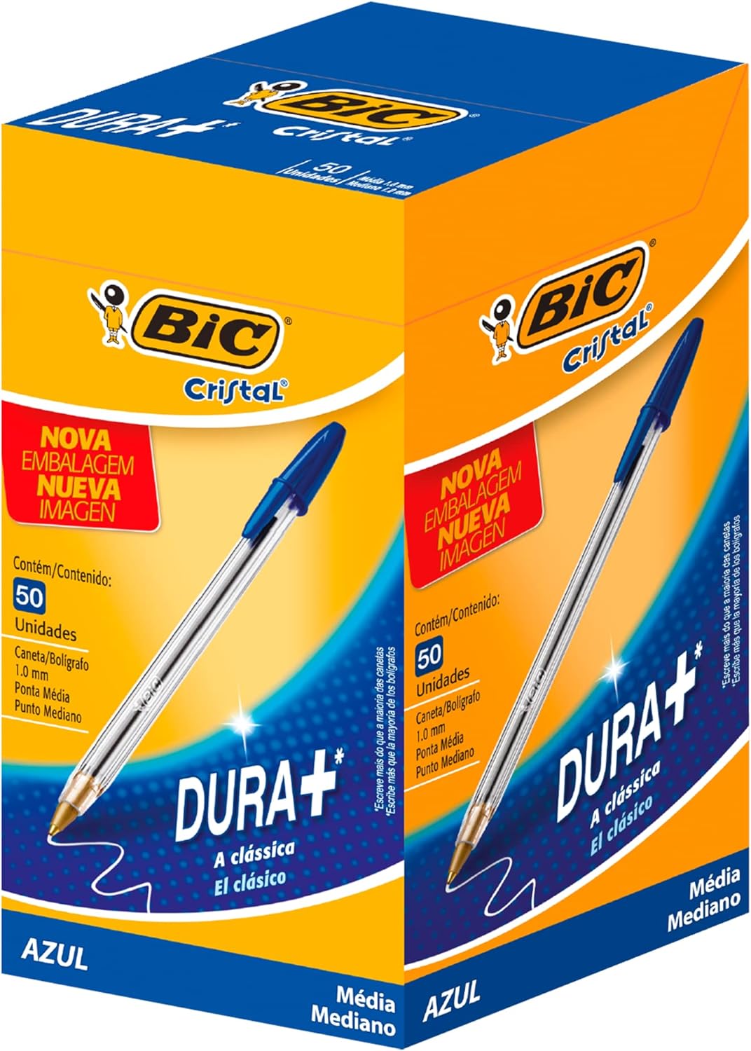 BIC Cristal Original Ballpoint Pens, Medium Point (1.0 mm) Every-Day Writing Pens with Clear Barrel, Blue, Box of 50-0