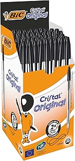 BIC Cristal Original Smudge Free Ballpoint Pens, Ideal for School, Black, Medium Point (1.0mm), Pack of 50