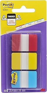 Post-it Index Strong Filing Tabs, Pack of 1 Dispenser, of 66 Tabs,25.4 mm x 38 mm, Yellow, Red, Blue Colors - Extra Strong Sticky Flags for Documents and Information