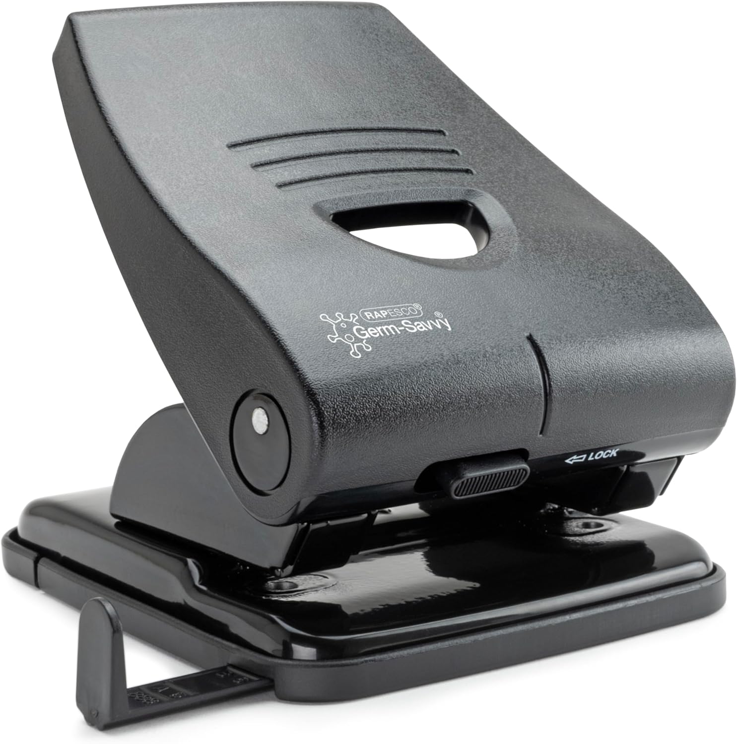 Rapesco PF835PB2 Germ-Savvy Antibacterial, Heavy Duty 835-P 2-Hole Punch, 40 Sheet Capacity, Black-0