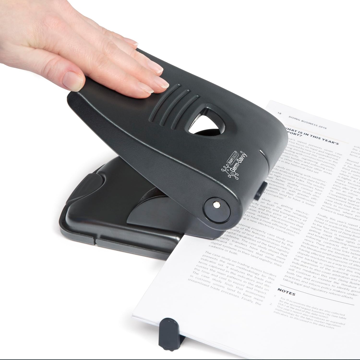 Rapesco PF835PB2 Germ-Savvy Antibacterial, Heavy Duty 835-P 2-Hole Punch, 40 Sheet Capacity, Black-1