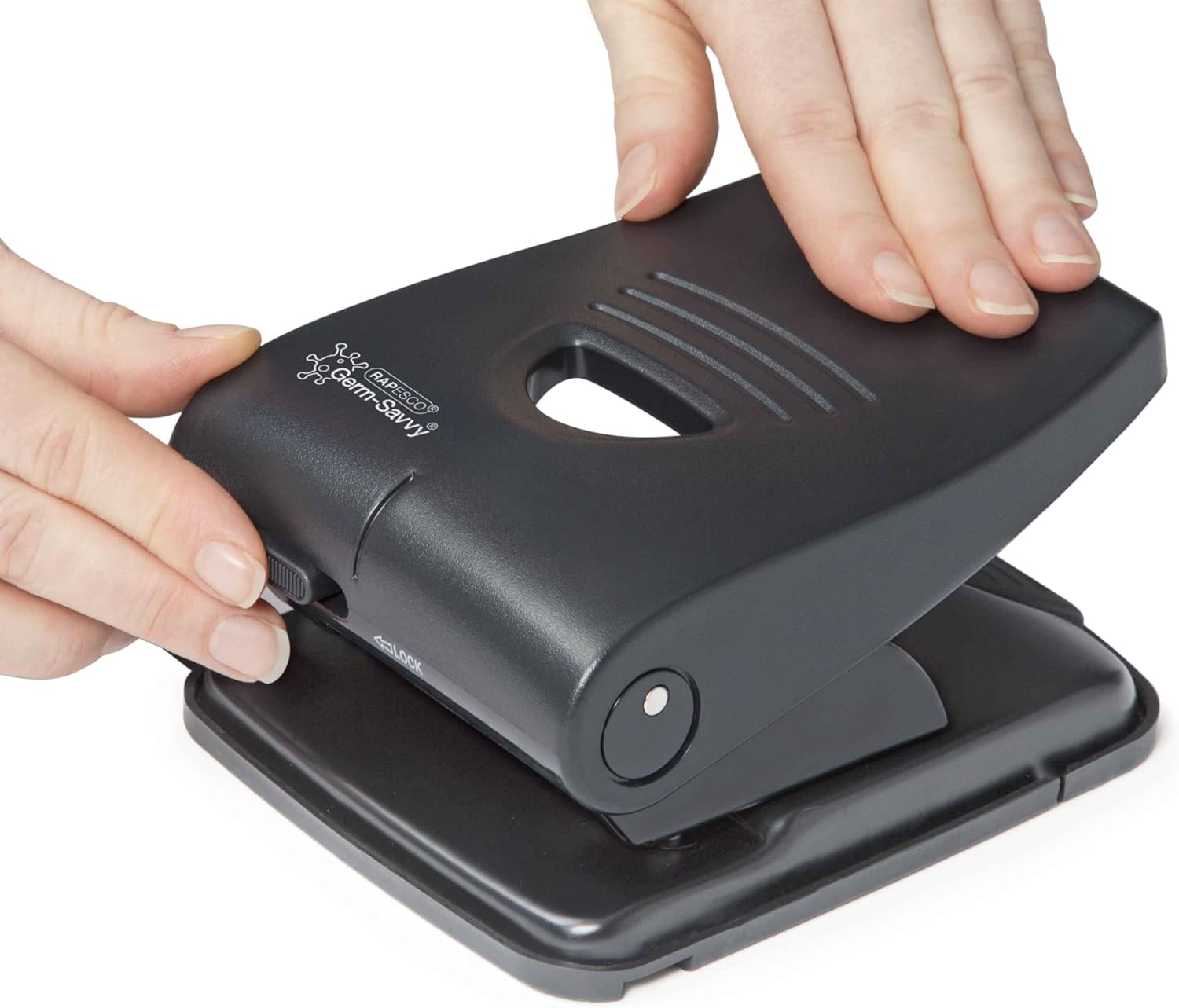 Rapesco PF835PB2 Germ-Savvy Antibacterial, Heavy Duty 835-P 2-Hole Punch, 40 Sheet Capacity, Black-2