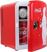 Coca Cola Mini Fridge For Bedrooms 4L Small Fridge 6 Can Table Top Fridge Quiet Mini Fridges For Skincare Office Food Drinks Kids Home Car & Travel 12v Portable Cooler Warmer Refrigerator, PB Red