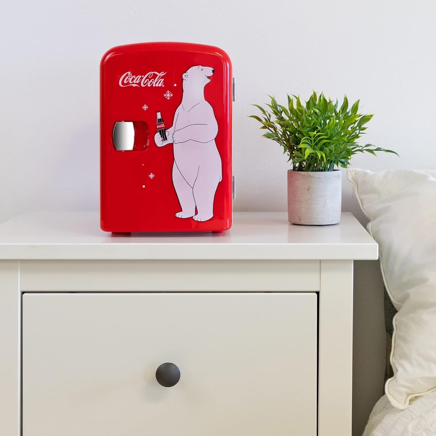 Coca Cola Mini Fridge For Bedrooms 4L Small Fridge 6 Can Table Top Fridge Quiet Mini Fridges For Skincare Office Food Drinks Kids Home Car & Travel 12v Portable Cooler Warmer Refrigerator, PB Red-2