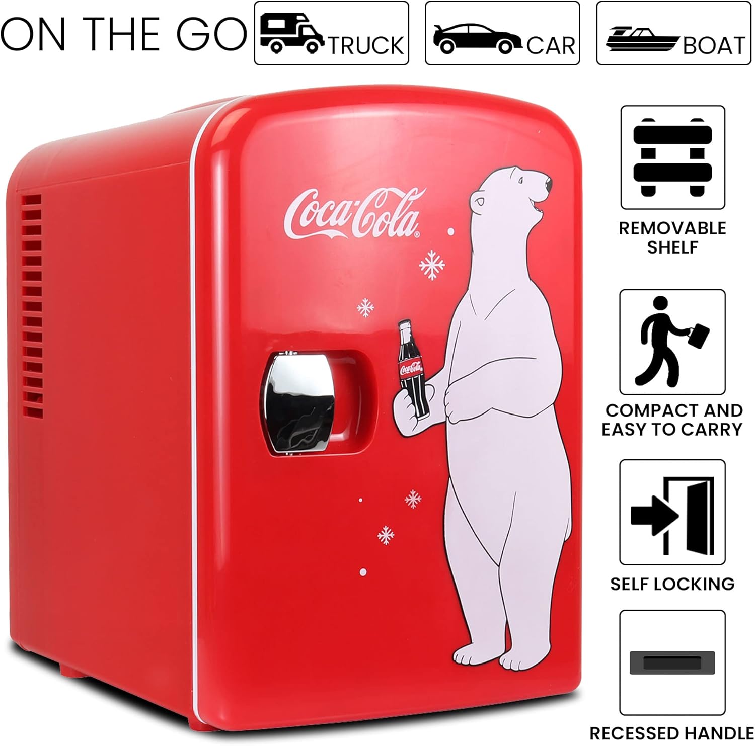 Coca Cola Mini Fridge For Bedrooms 4L Small Fridge 6 Can Table Top Fridge Quiet Mini Fridges For Skincare Office Food Drinks Kids Home Car & Travel 12v Portable Cooler Warmer Refrigerator, PB Red-4