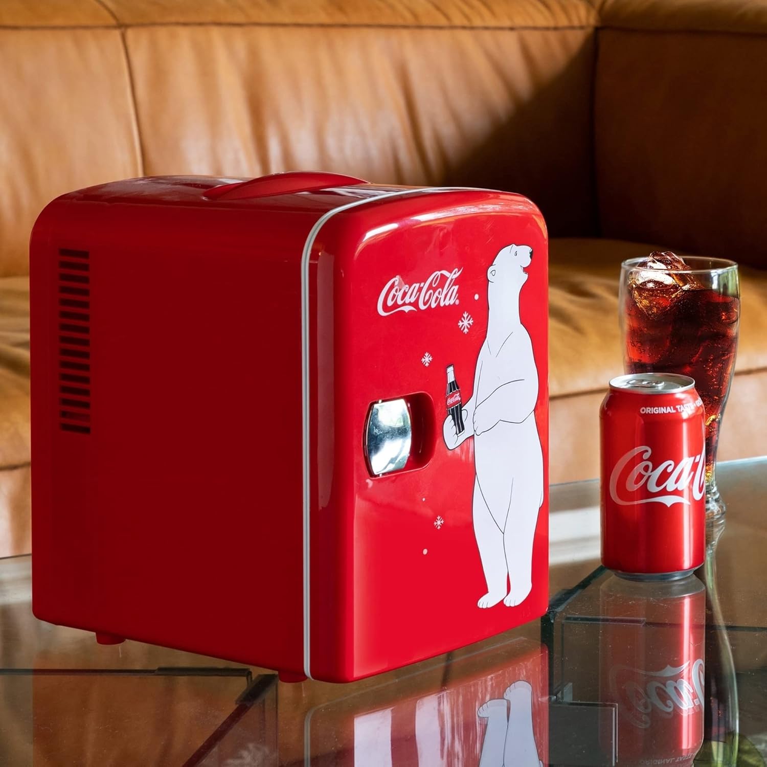 Coca Cola Mini Fridge For Bedrooms 4L Small Fridge 6 Can Table Top Fridge Quiet Mini Fridges For Skincare Office Food Drinks Kids Home Car & Travel 12v Portable Cooler Warmer Refrigerator, PB Red-6