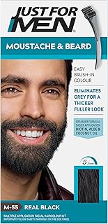 Just For Men Moustache & Beard Real Black Dye, Eliminates Grey For a Thicker & Fuller Look With An Applicator Brush Included – M55