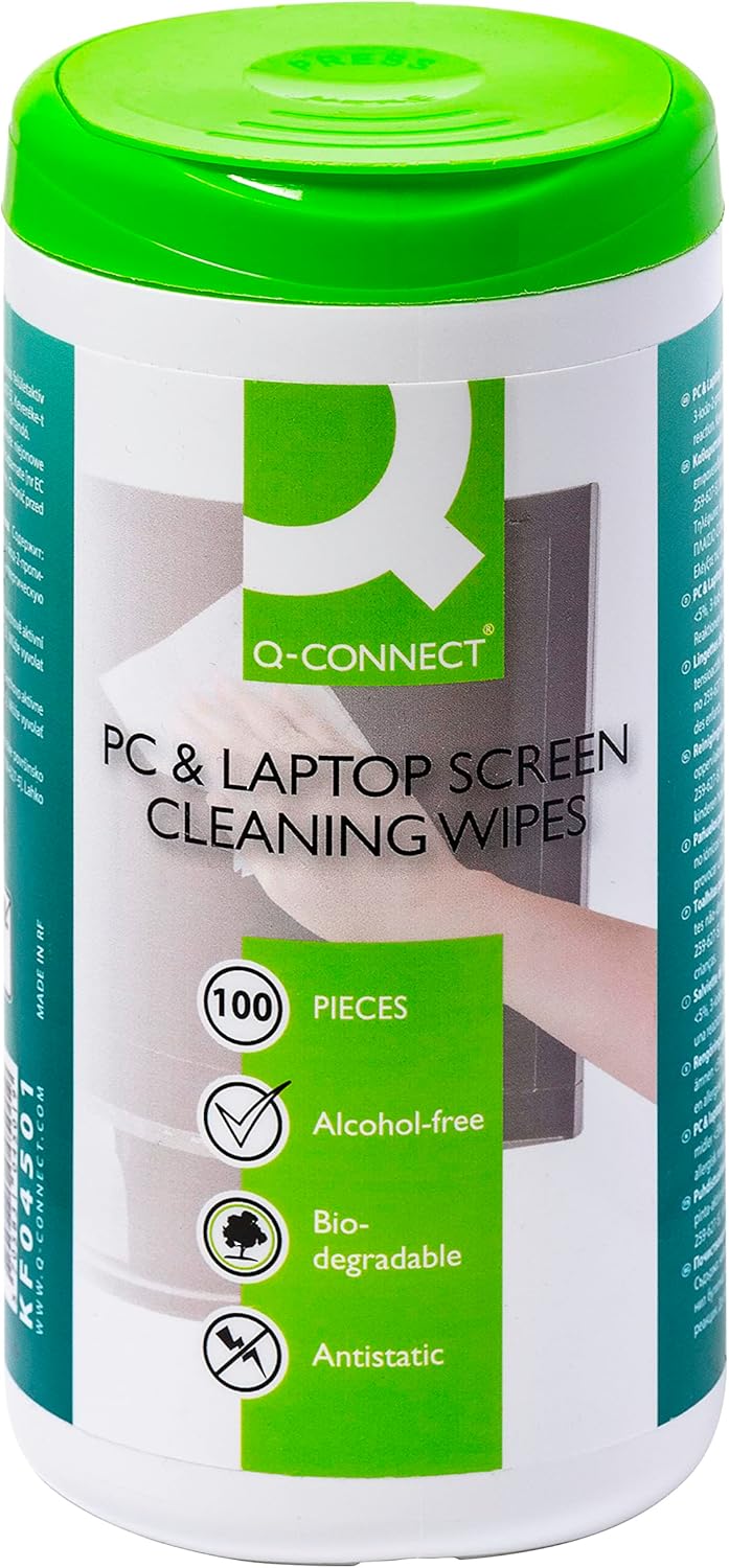 Screen Cleaning Wet Wipes Q-CONNECT Dispenser Tub 100pcs / Computer Accessories/Type-for TFT/LCD Screens/Kind-Antistatic/Colour-White/Capacity (ml)-N.a.-0