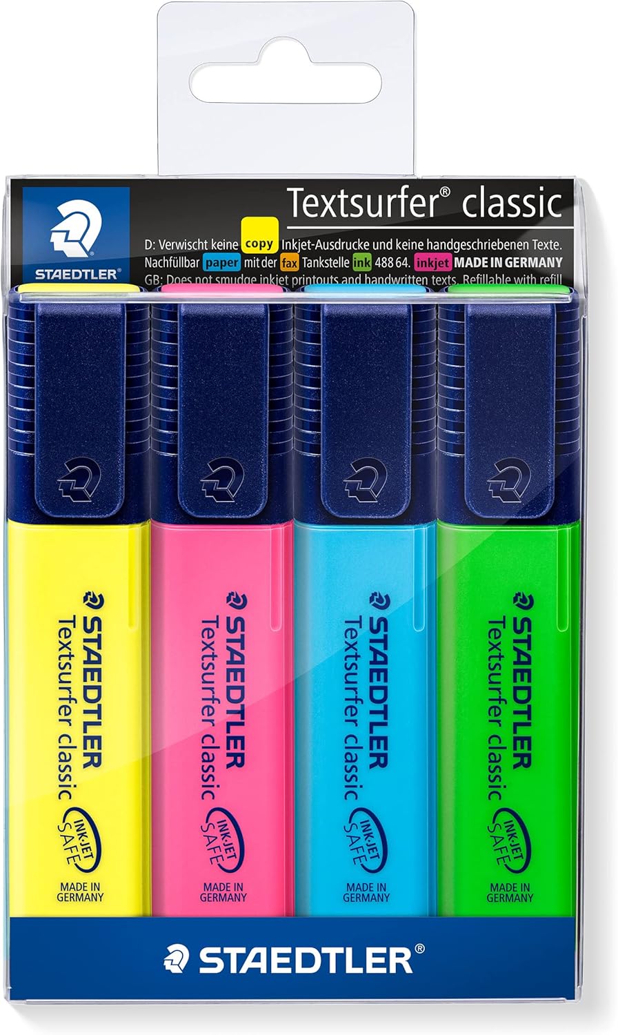 STAEDTLER 364 WP4 Textsurfer Classic Highlighter - Assorted Colours (Pack of 4)-0