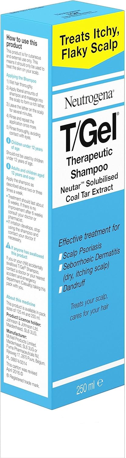 Neutrogena T/Gel Therapeutic Shampoo For Flaky, Itchy Scalp (1x 250ml), Anti-Dandruff Shampoo for the treatment of Scalp Psoriasis, Seborrheic Dermatitis and Dandruff, Medicated Shampoo for Itchy and Flaky Scalp-1