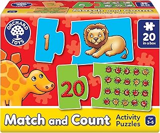 Orchard Toys Match and Count Jigsaws, Learn to Count from 1-20, Match Number and Picture, 20 in a Box, Educational, Number Skills for Kids Age 3+