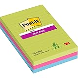 Post-it Super Sticky Large Notes, Assorted Colours, Lined, 101 mm x 152 mm, 90 Sheets/Pad, 3 Pads - Self-stick Notes For Note Taking, To Do Lists & Reminders