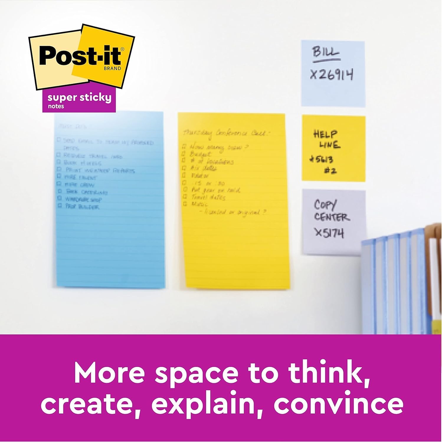 Post-it Super Sticky Large Notes, Assorted Colours, Lined, 101 mm x 152 mm, 90 Sheets/Pad, 3 Pads - Self-stick Notes For Note Taking, To Do Lists & Reminders-3