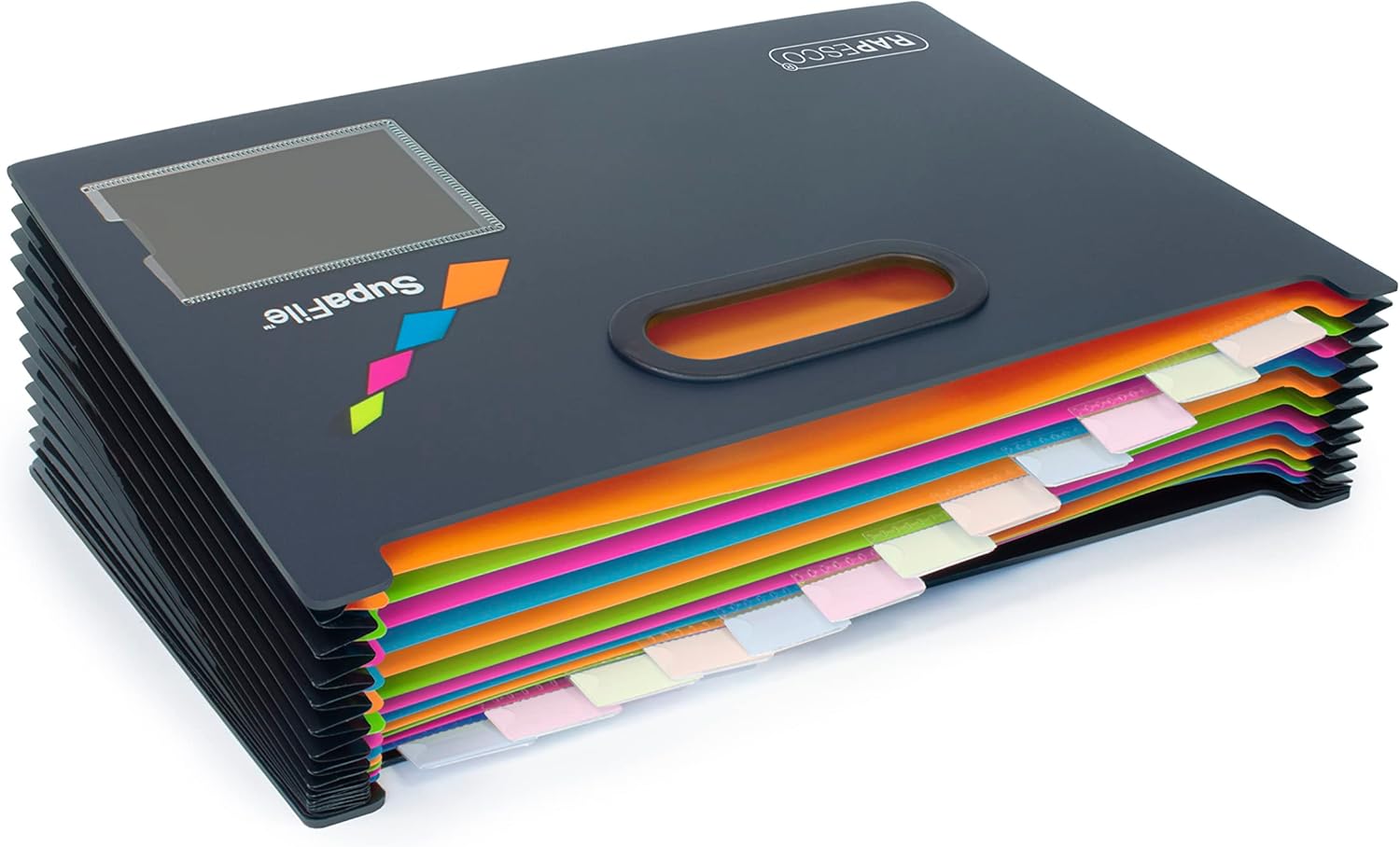 Rapesco 1729 SupaFile Twin Pack A4 13-Part Landscape Desktop Expanding File with Multi-Coloured Dividers, Black-1