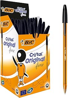 Bic Cristal Original, Ballpoint Pens, Every-Day Biro Pens with Fine Point (0.8 mm), Ideal for School and Office, Black, Pack of 50